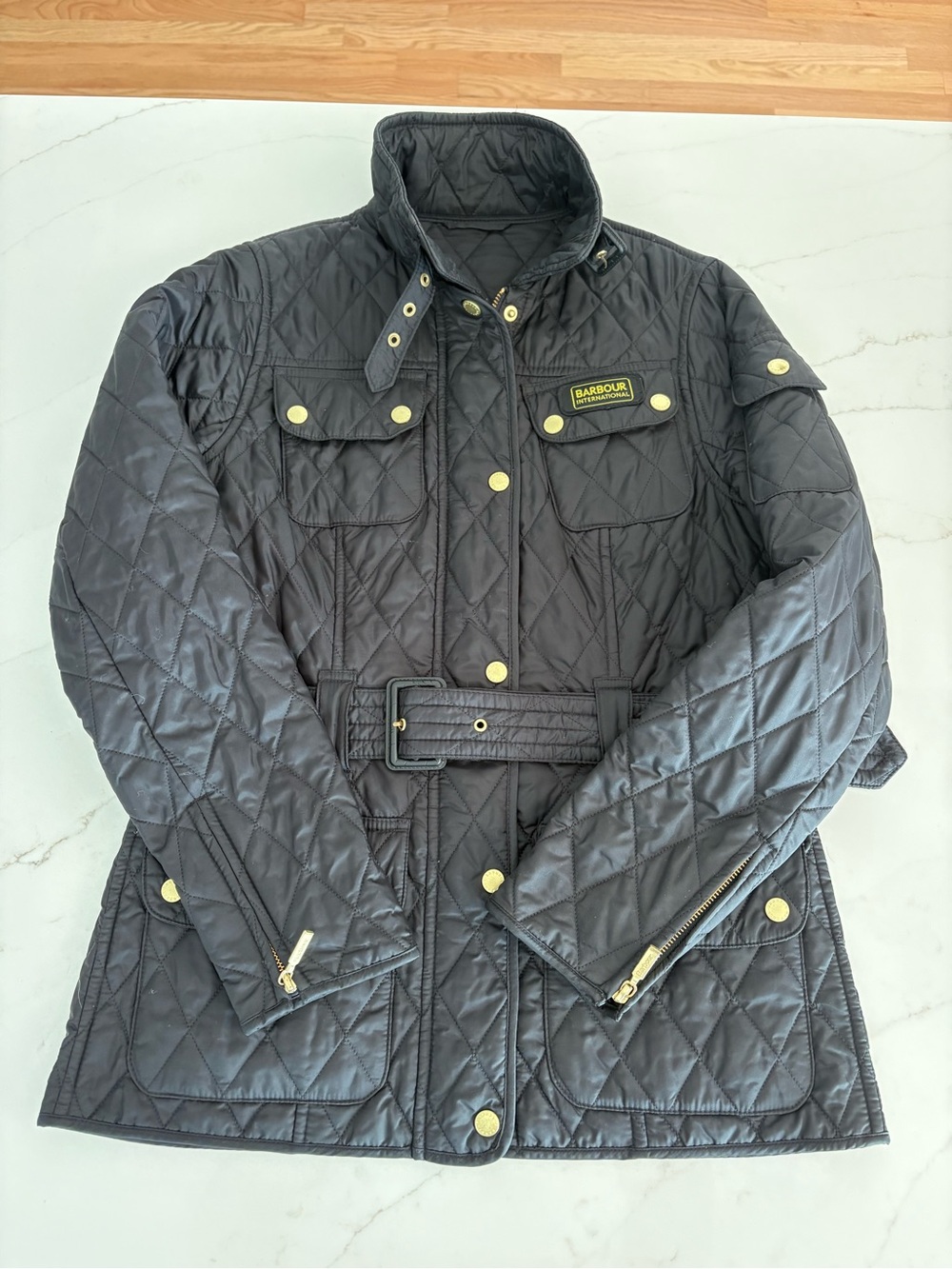 Barbour international quilted jacket black sz 6